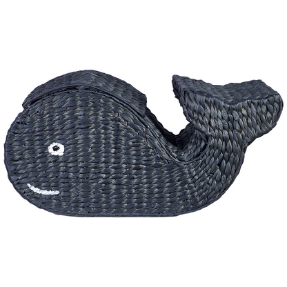 Whale Shaped Wicker Basket with Lid Black Water Hyacinth