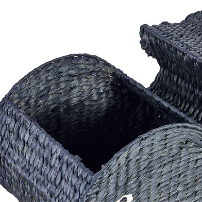 Whale Shaped Wicker Basket with Lid Black Water Hyacinth
