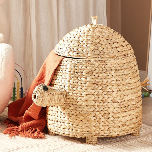 Wicker Turtle Hamper With Lid Natural Water Hyacinth