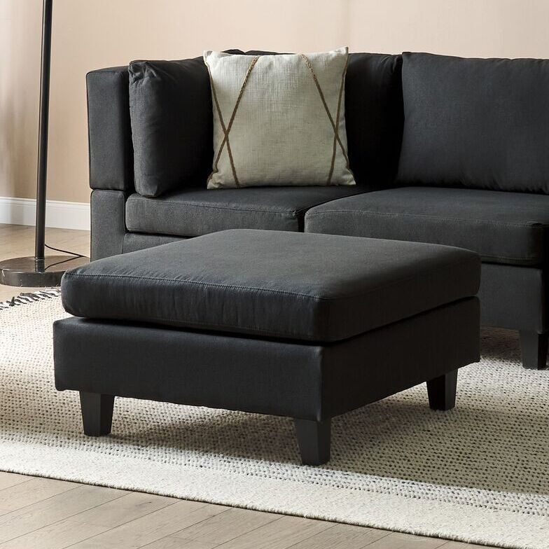 Horizon Home Ottoman Footstool Black Polyester Upholstered Square