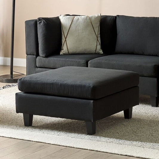 Horizon Home Ottoman Footstool Black Polyester Upholstered Square