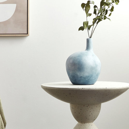 Blue Terracotta Vase 26cm Handmade Distressed Finish