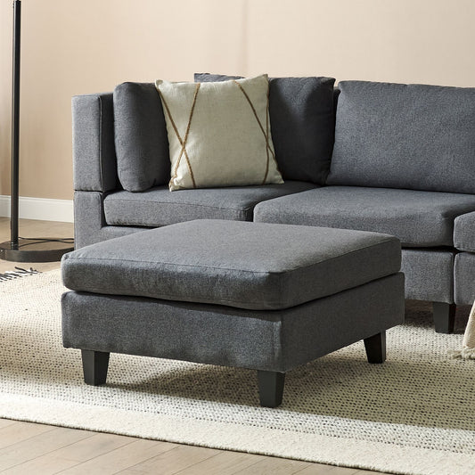 Element Ottoman Footstool Dark Grey Polyester Upholstered Square Minimalist Modern Modular Sofa Accessory
