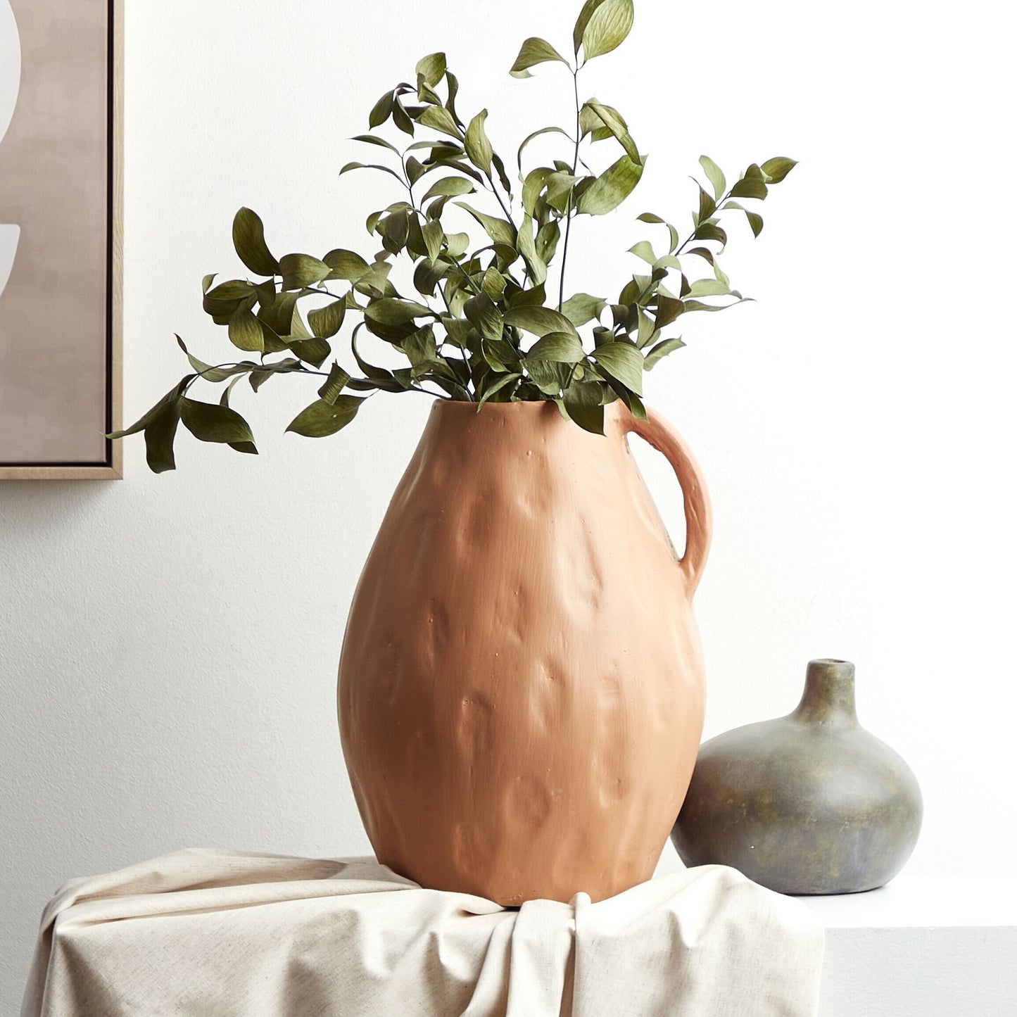 Handmade Terracotta Vase 40cm Beige, Traditional Design