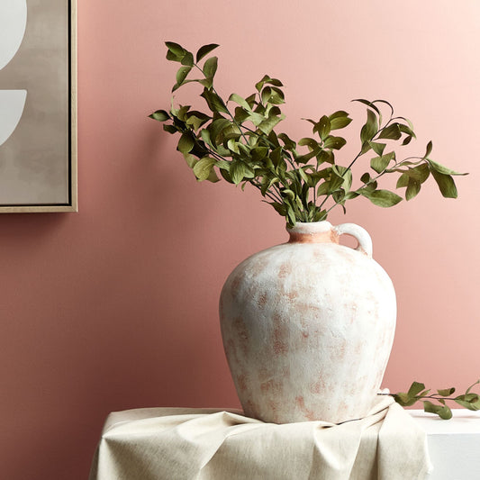 Handmade White Terracotta Vase 30cm Distressed Finish