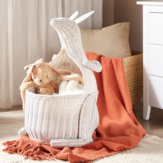 Kangaroo Wicker Basket White Toy Hamper