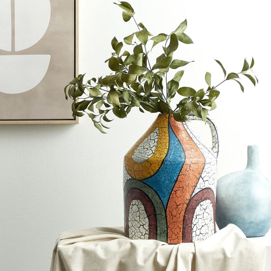 Multicolour Terracotta Crackle Vase Jug Shape Vintage Decorative Vase