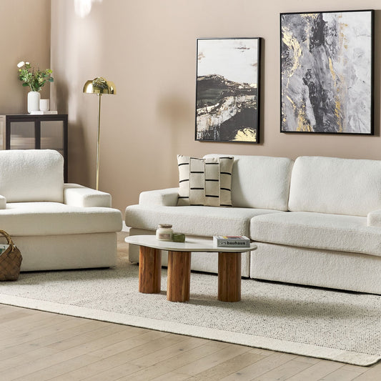 White Boucle 4 Seater Sofa Set With Armchair