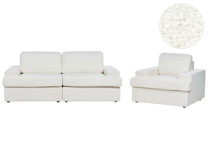 White Boucle 4 Seater Sofa Set With Armchair