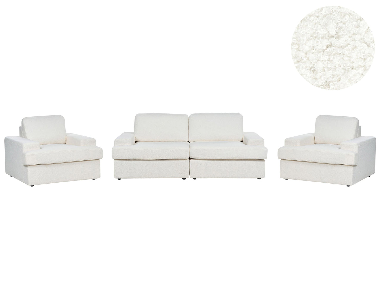 White Boucle 5 Seater Sofa Set With Armchairs Thick Backrest