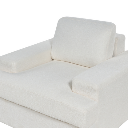 White Boucle 5 Seater Sofa Set With Armchairs Thick Backrest