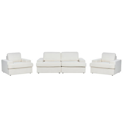 White Boucle 5 Seater Sofa Set With Armchairs Thick Backrest