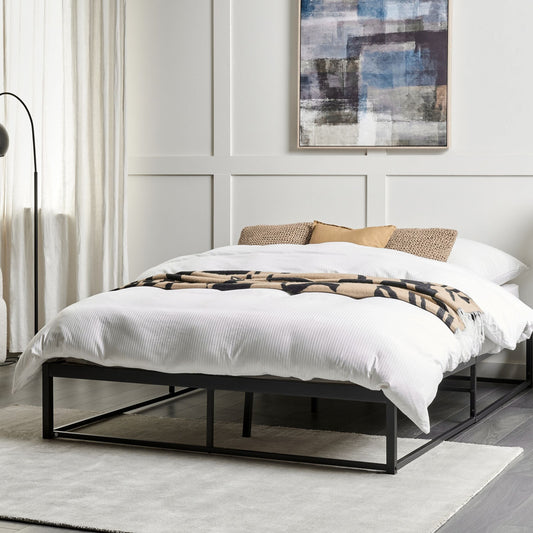 Ironline Black Metal Bed Frame Double 4ft6 Slats No Headrest