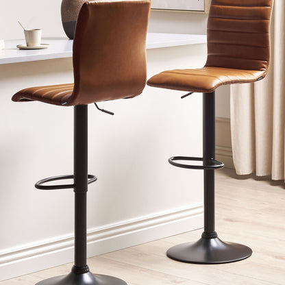 Bar Chairs Set Golden Brown Faux Leather Counter Height Swivel