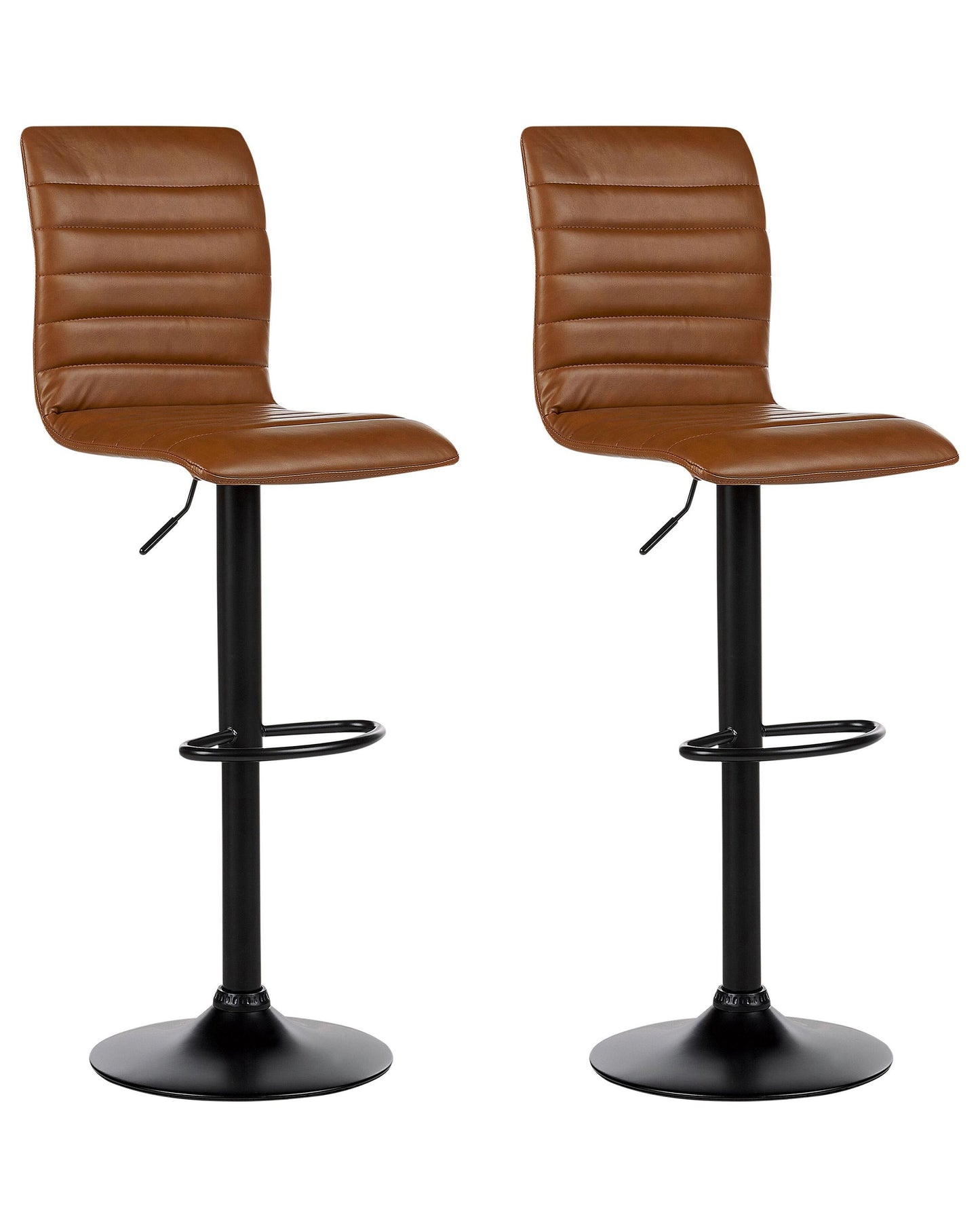 Bar Chairs Set Golden Brown Faux Leather Counter Height Swivel