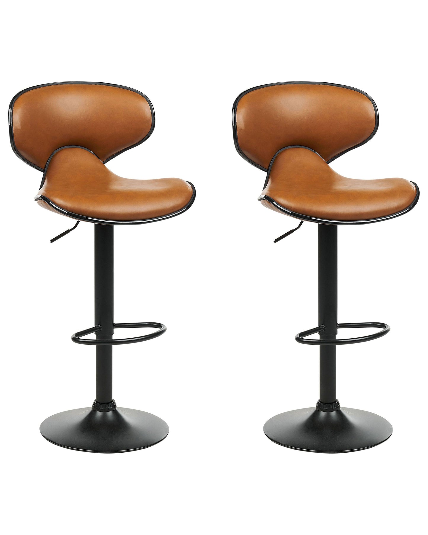 Bar Chairs Set 2 Golden Brown Faux Leather Swivel Gas Lift