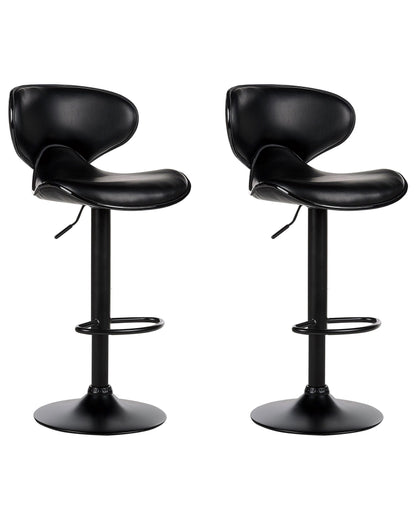 Bar Chairs Set of 2 Black Faux Leather Swivel Gas Lift