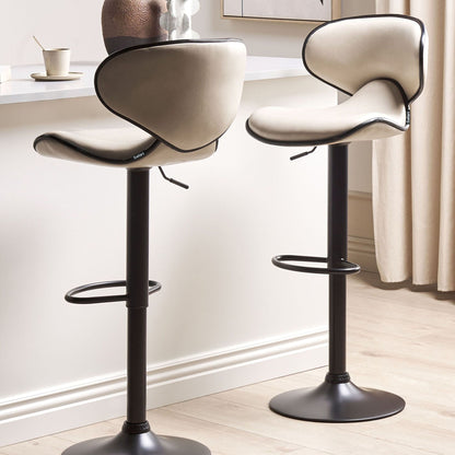 Bar Chairs Set Of 2 With Faux Leather Swivel Gas Lift