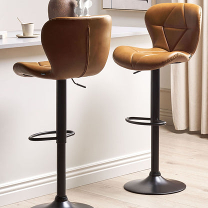 Bar Stool Set Of 2 Golden Brown Faux Leather Swivel