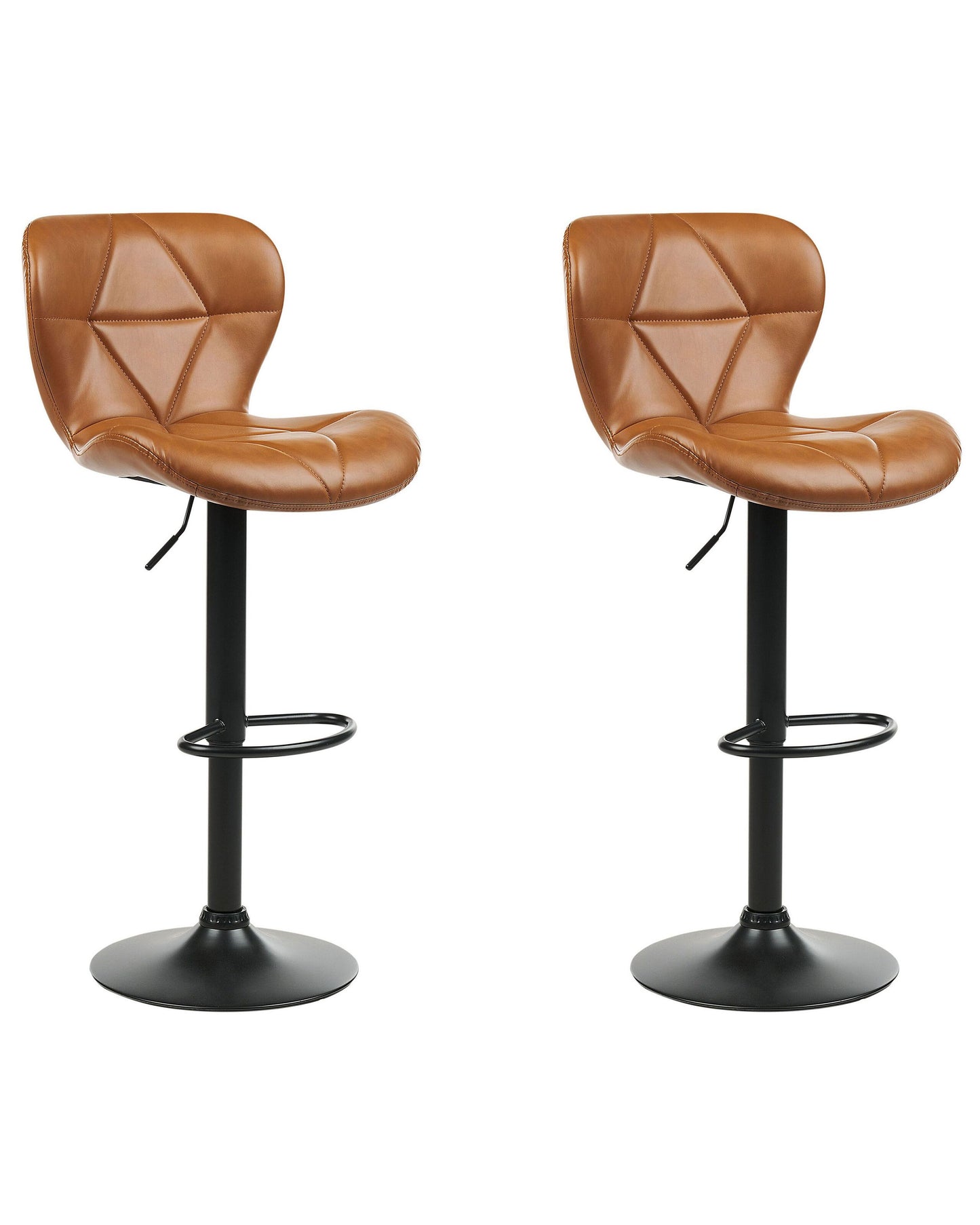Bar Stool Set Of 2 Golden Brown Faux Leather Swivel