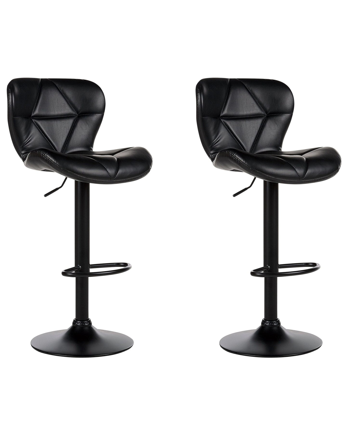Bar Stool Set 2 Black Faux Leather Adjustable Height Swivel