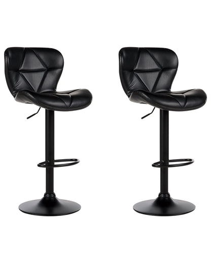 Bar Stool Set 2 Black Faux Leather Adjustable Height Swivel