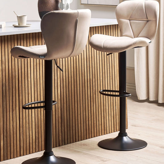 Set of 2 Bar Stools Beige Faux Leather Swivel