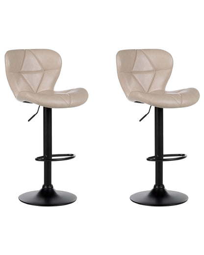 Set of 2 Bar Stools Beige Faux Leather Swivel