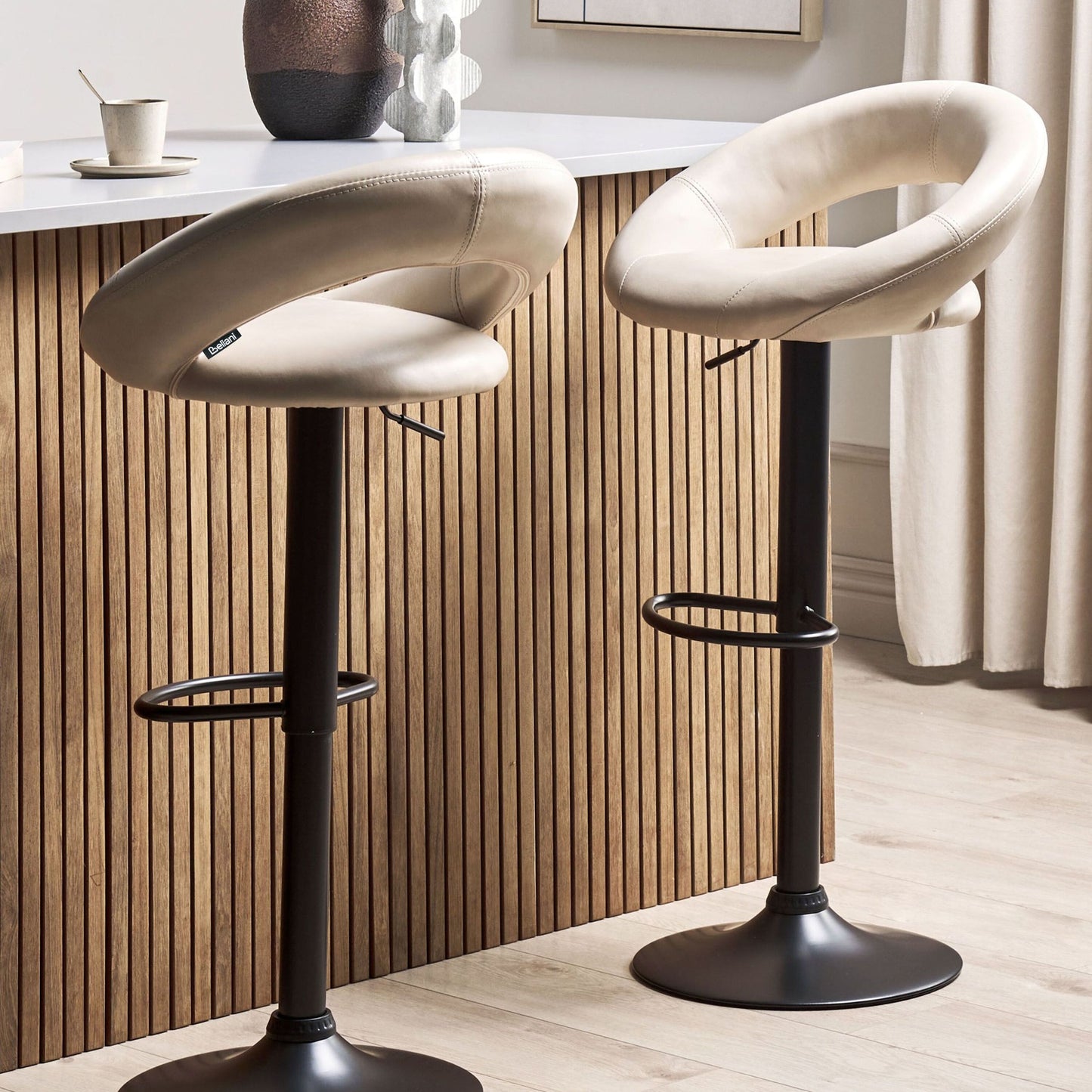 Luxe Bar Stools Set Of 2 Light Beige Faux Leather Swivel Gas Lift Adjustable