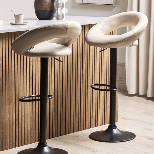 Luxe Bar Stools Set Of 2 Light Beige Faux Leather Swivel Gas Lift Adjustable