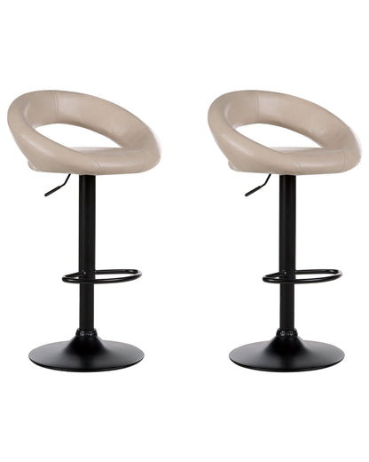Luxe Bar Stools Set Of 2 Light Beige Faux Leather Swivel Gas Lift Adjustable