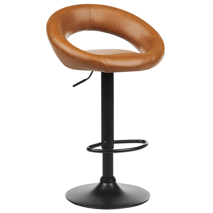 Bar Stool Set of 2 Golden Brown Faux Leather Swivel Gas Lift Adjustable Minimalist