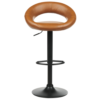 Bar Stool Set of 2 Golden Brown Faux Leather Swivel Gas Lift Adjustable Minimalist
