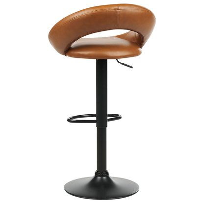Bar Stool Set of 2 Golden Brown Faux Leather Swivel Gas Lift Adjustable Minimalist