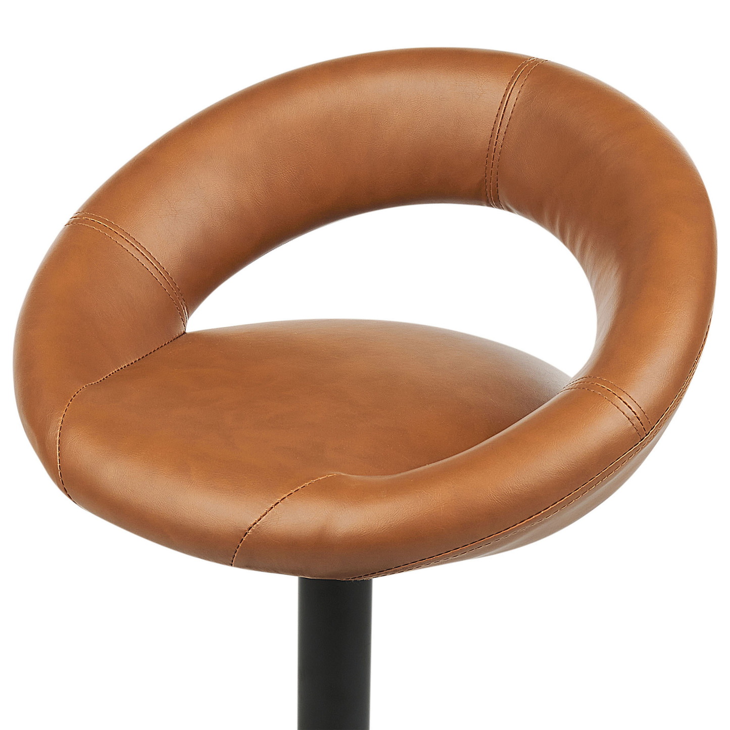 Bar Stool Set of 2 Golden Brown Faux Leather Swivel Gas Lift Adjustable Minimalist