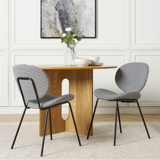 Black White Houndstooth Dining Chairs Set Of 2 With Iron Legs
