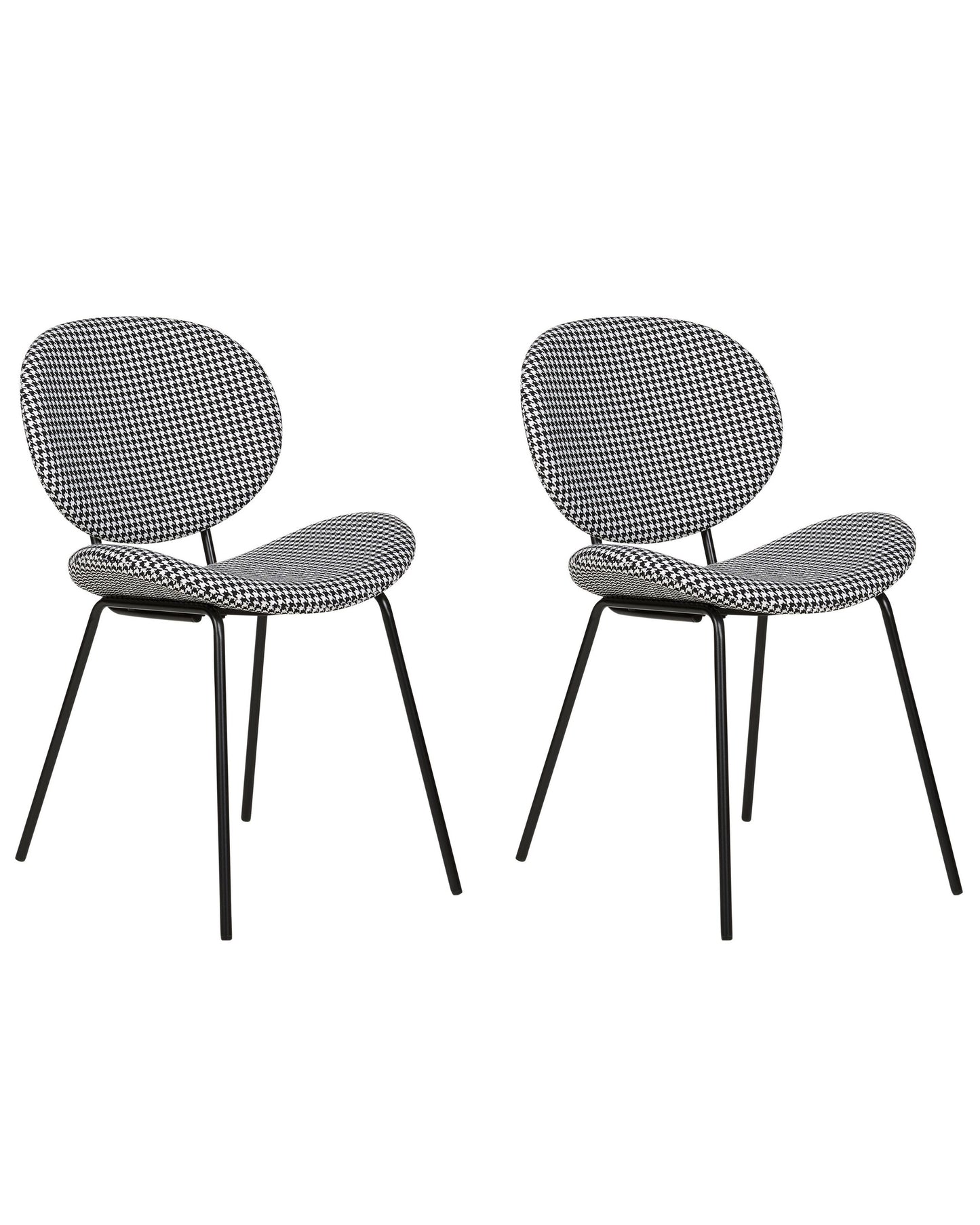 Black White Houndstooth Dining Chairs Set Of 2 With Iron Legs