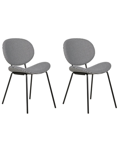 Black White Houndstooth Dining Chairs Set Of 2 With Iron Legs