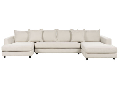 Corner Sofa Light Beige Polyester U Shaped 5 Seater