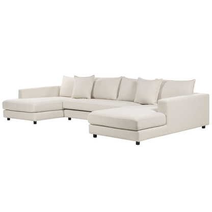 Corner Sofa Light Beige Polyester U Shaped 5 Seater