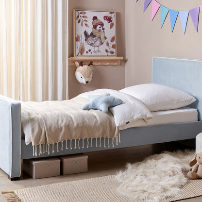 Blue Velvet Bed Frame With Upholstered Headrest 3Ft EU