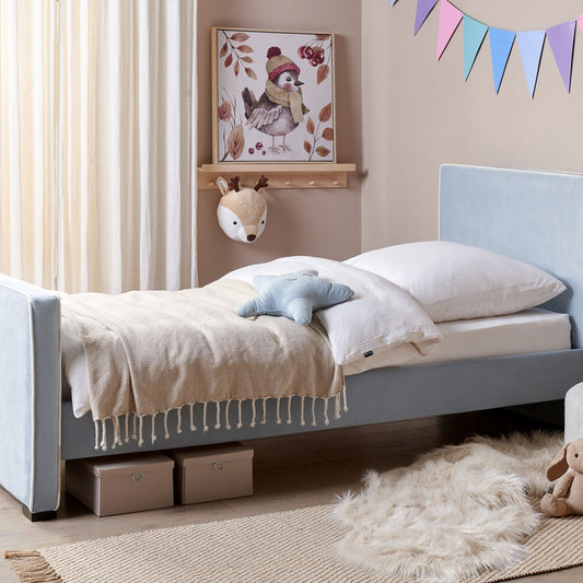 Blue Velvet Bed Frame With Upholstered Headrest 3Ft EU