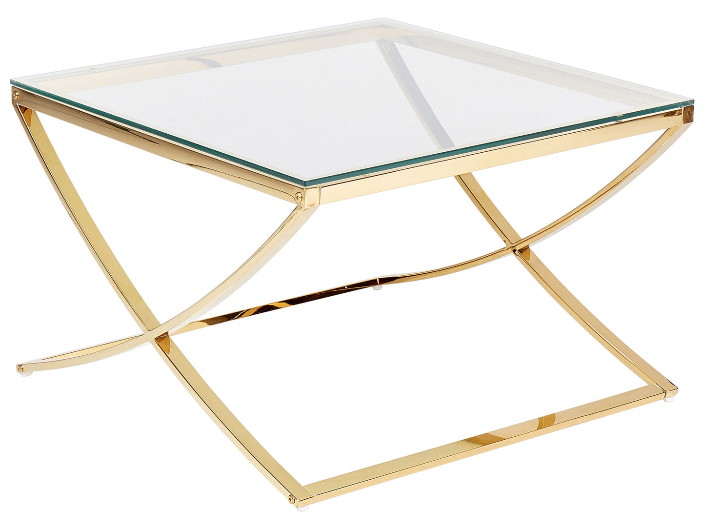 Glass Top Coffee Table Gold X Framed 70 x 70cm
