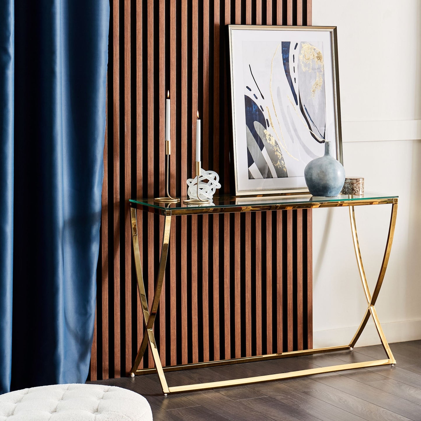 Glass Top Console Table Gold Stainless Steel Frame 120 x 40cm