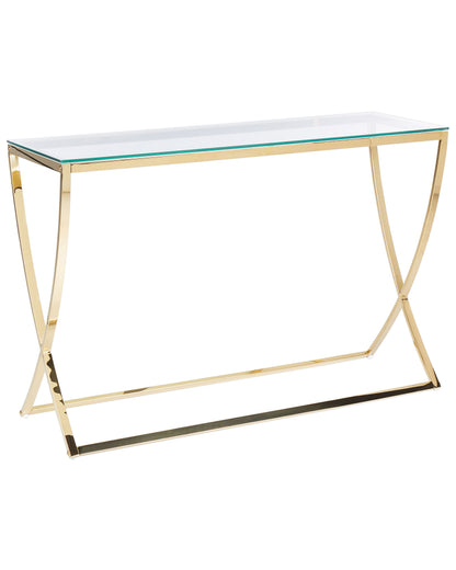 Glass Top Console Table Gold Stainless Steel Frame 120 x 40cm