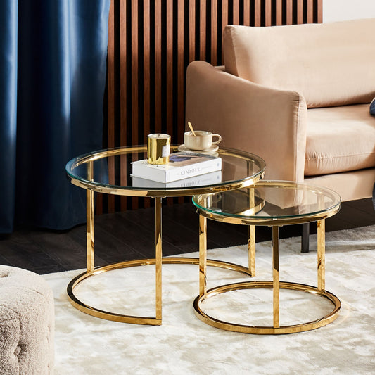 2 Piece Nesting Tables Gold Stainless Steel Frame