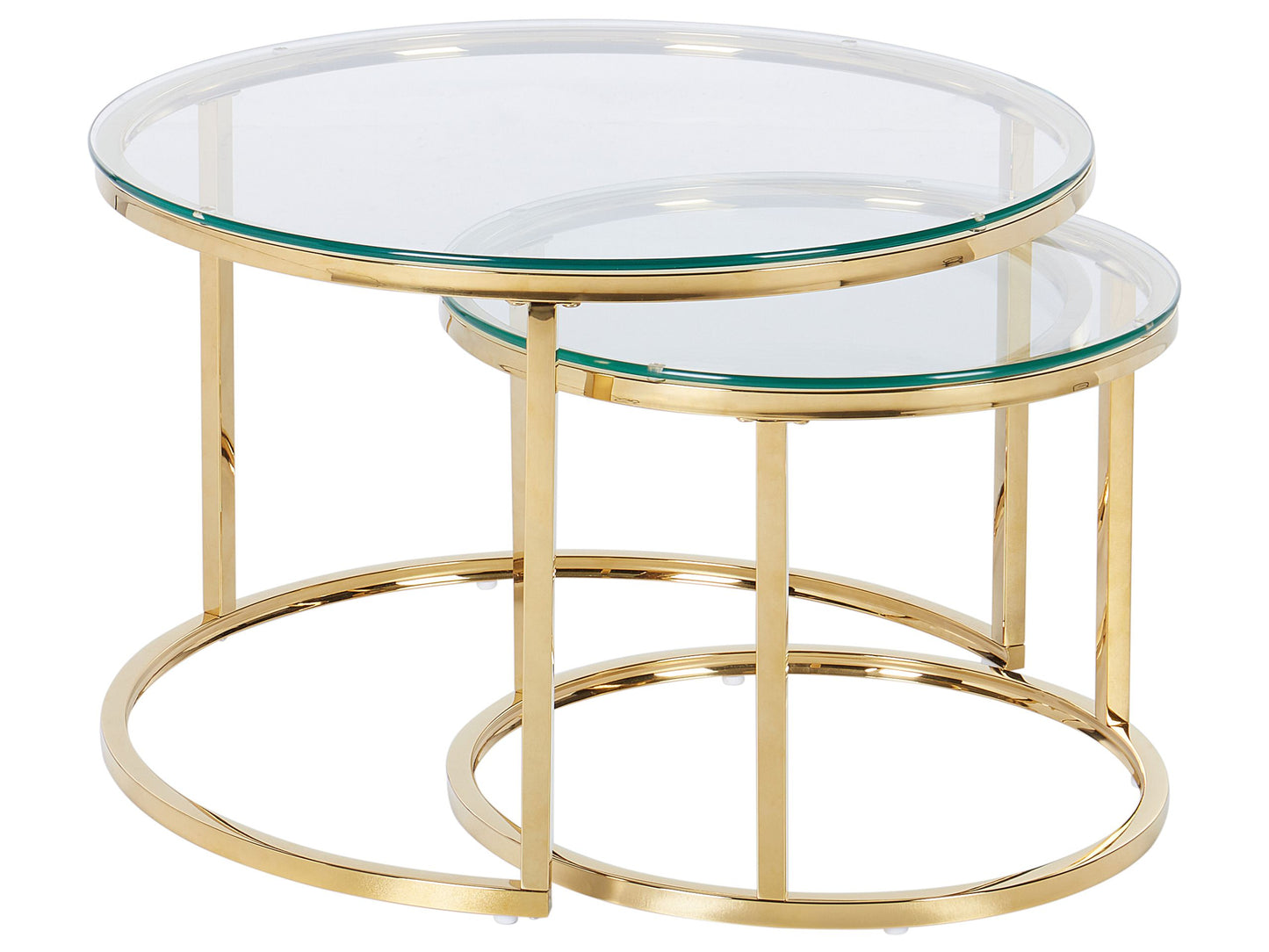 2 Piece Nesting Tables Gold Stainless Steel Frame