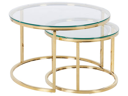 2 Piece Nesting Tables Gold Stainless Steel Frame