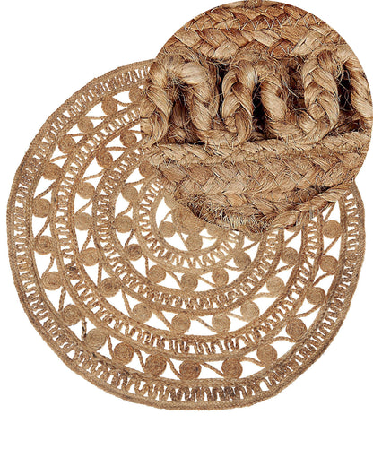 Boho Round Jute Area Rug 140cm Beige Handmade Braided