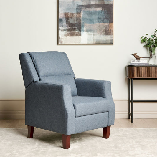 Blue Fabric Recliner Chair With Push Back Footrest
